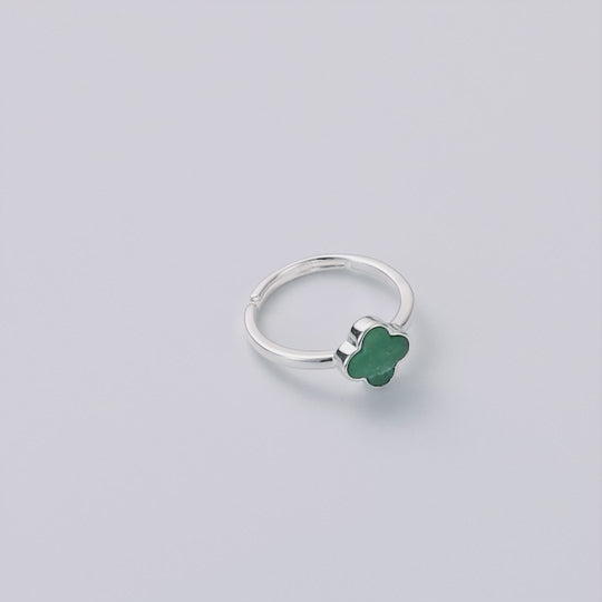 Green Aventurine Gemstone Adjustable Clover Ring