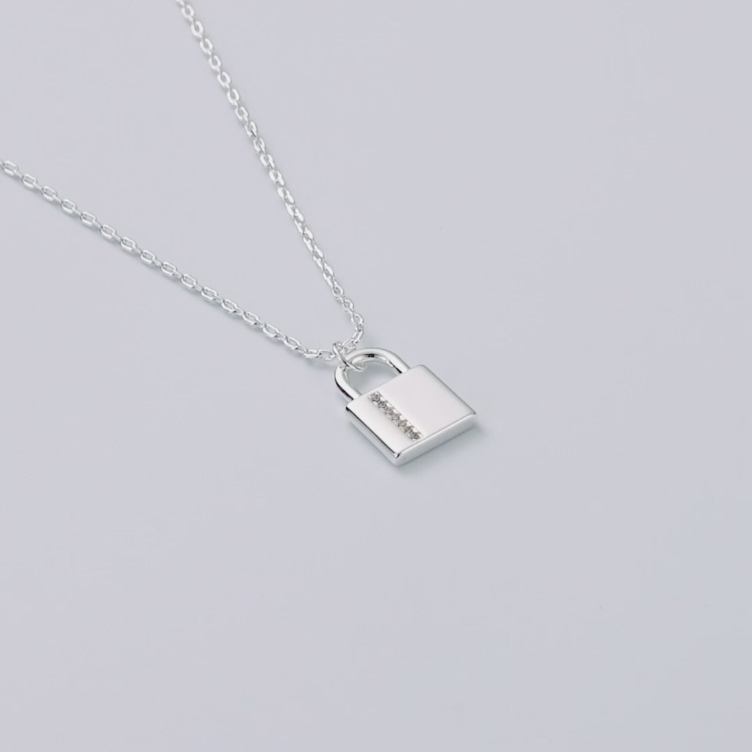 Silver Plated Padlock Necklace Created with Zircondia® Crystals