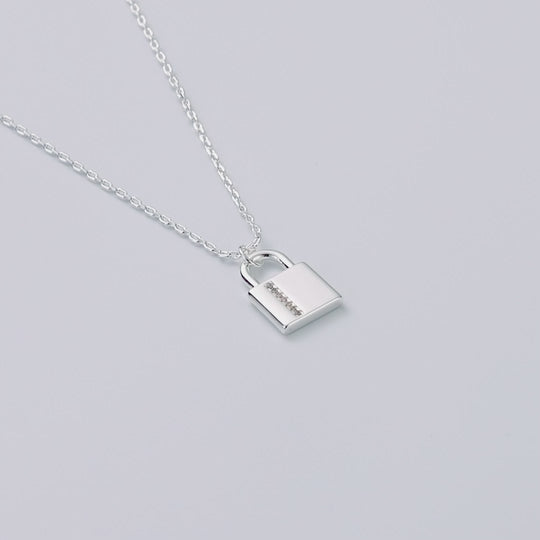 Silver Plated Padlock Necklace Created with Zircondia® Crystals