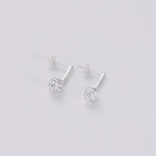 Sterling Silver Solitaire Drop Bridal Earrings Created with Zircondia® Crystals