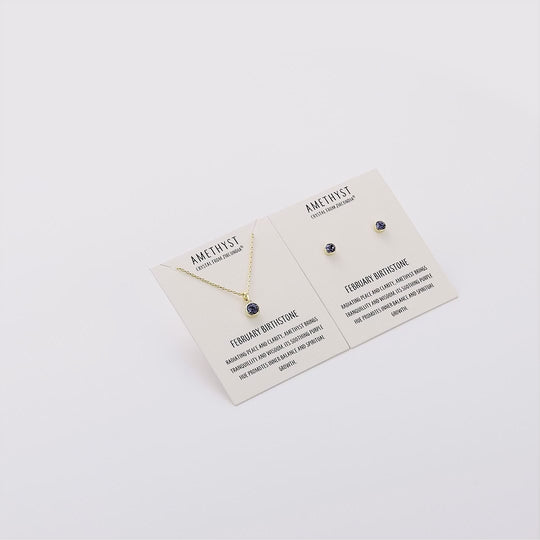 Gold Plated February (Amethyst) Birthstone Necklace & Earrings Set Created with Zircondia® Crystals