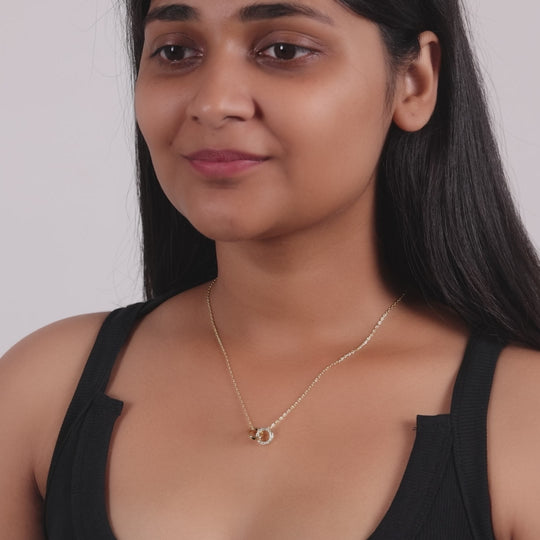 Gold Plated Circle Link Necklace Created with Zircondia® Crystals