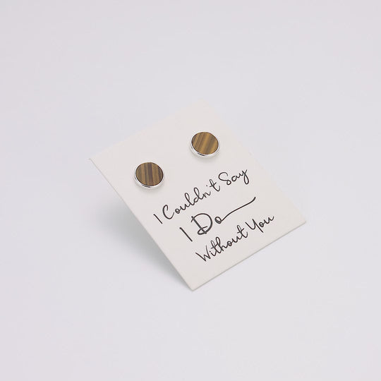 Men's I Couldn't Say I Do Without You Tigers Eye Gemstone Wedding Cufflinks