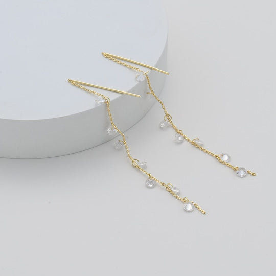 Gold Plated Dangle Thread Earrings Created with Zircondia® Crystals Video