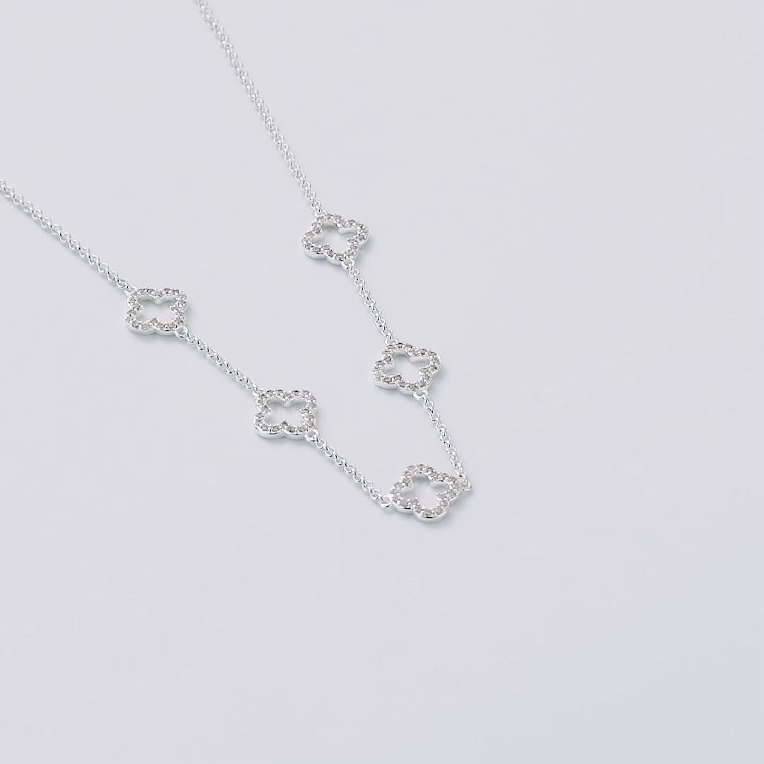 Silver Plated Multi Clover Necklace Created with Zircondia® Crystals