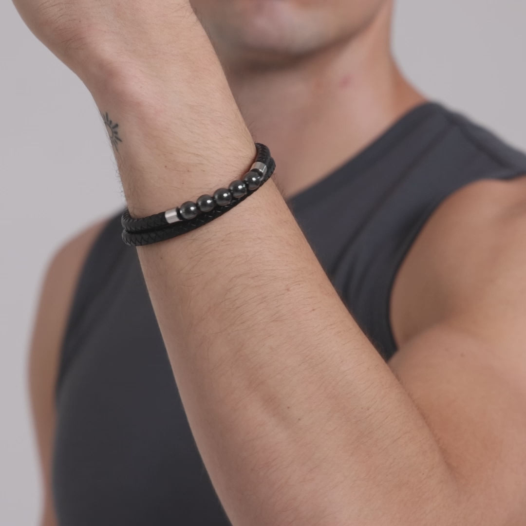 Men's Hematite Genuine Leather Bracelet Video