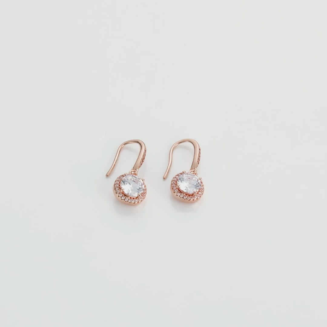 Rose Gold Plated Halo Drop Earrings Created with Zircondia® Crystals