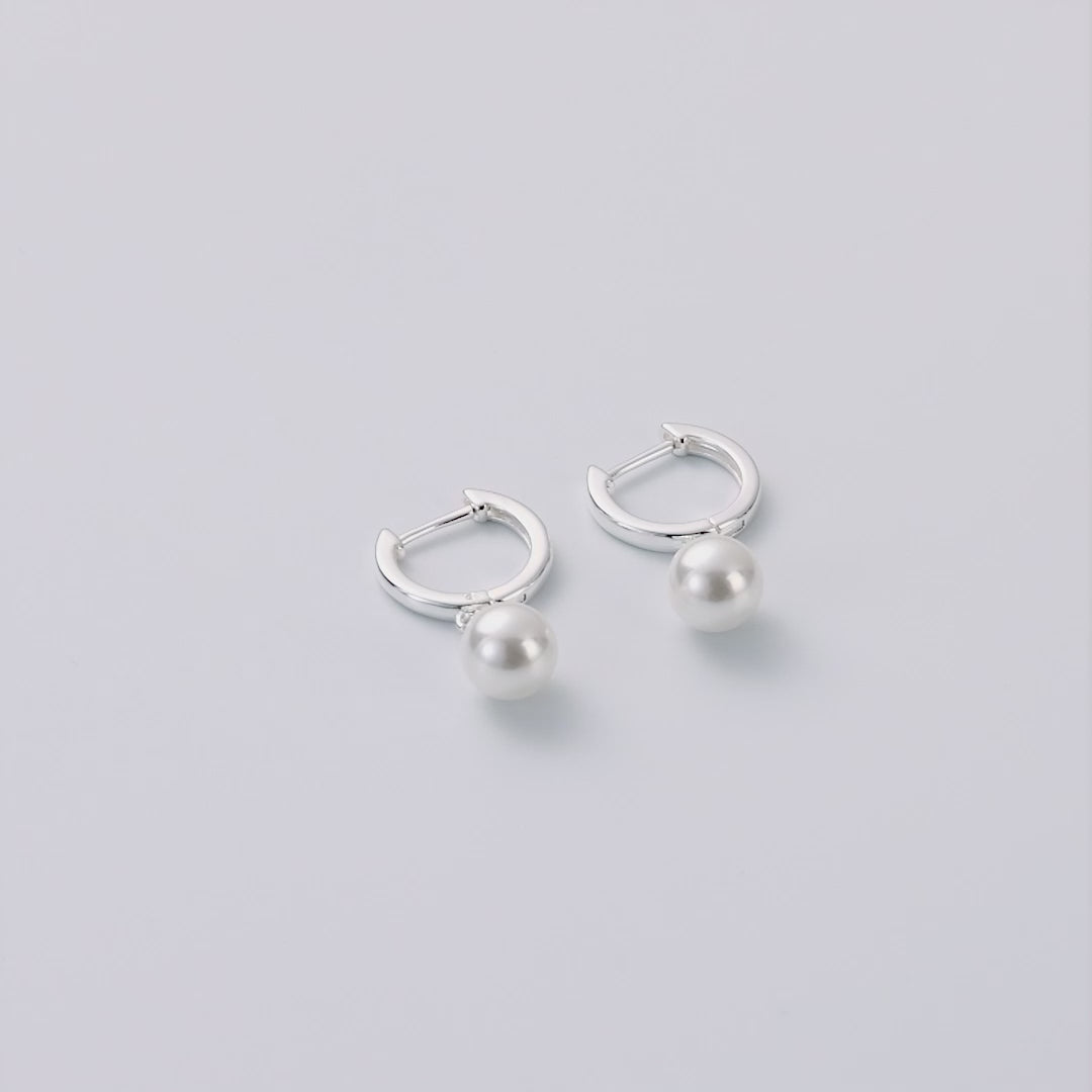 Silver Plated Pearl Drop Hoop Earrings