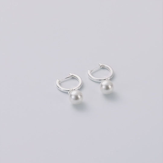 Silver Plated Pearl Drop Hoop Earrings