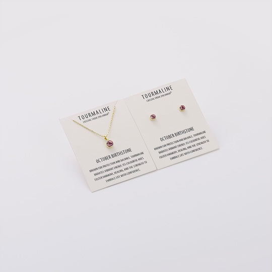 Gold Plated October (Tourmaline) Birthstone Necklace & Earrings Set Created with Zircondia® Crystals