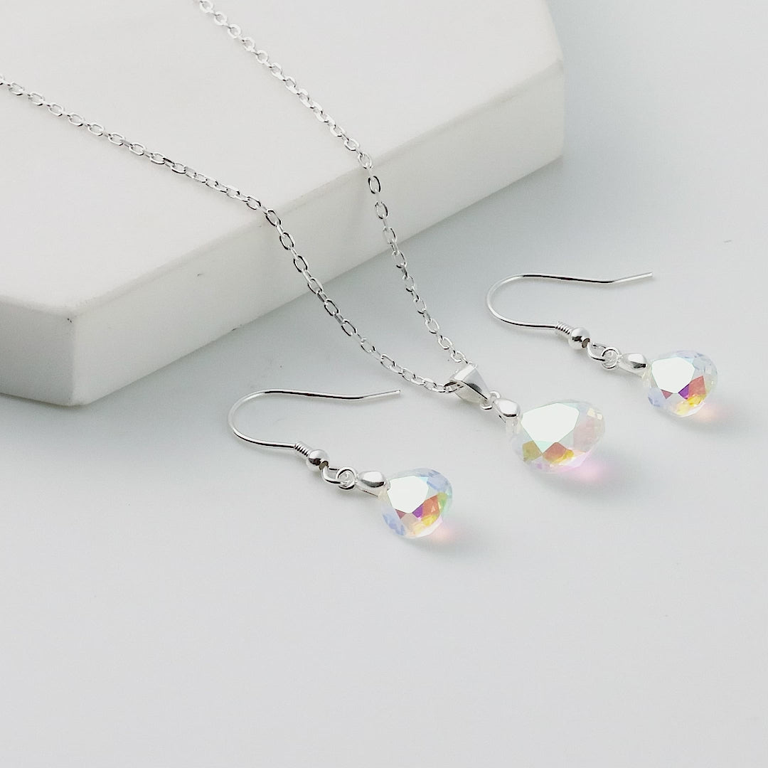 Sterling Silver Aurora Borealis Pear Set Created with Zircondia® Crystals Video