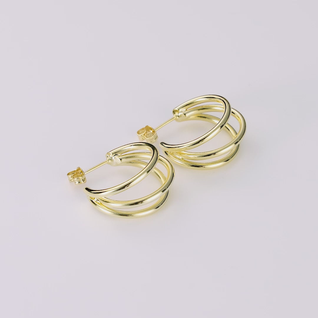 Gold Plated Triple Illusion Hoop Earrings