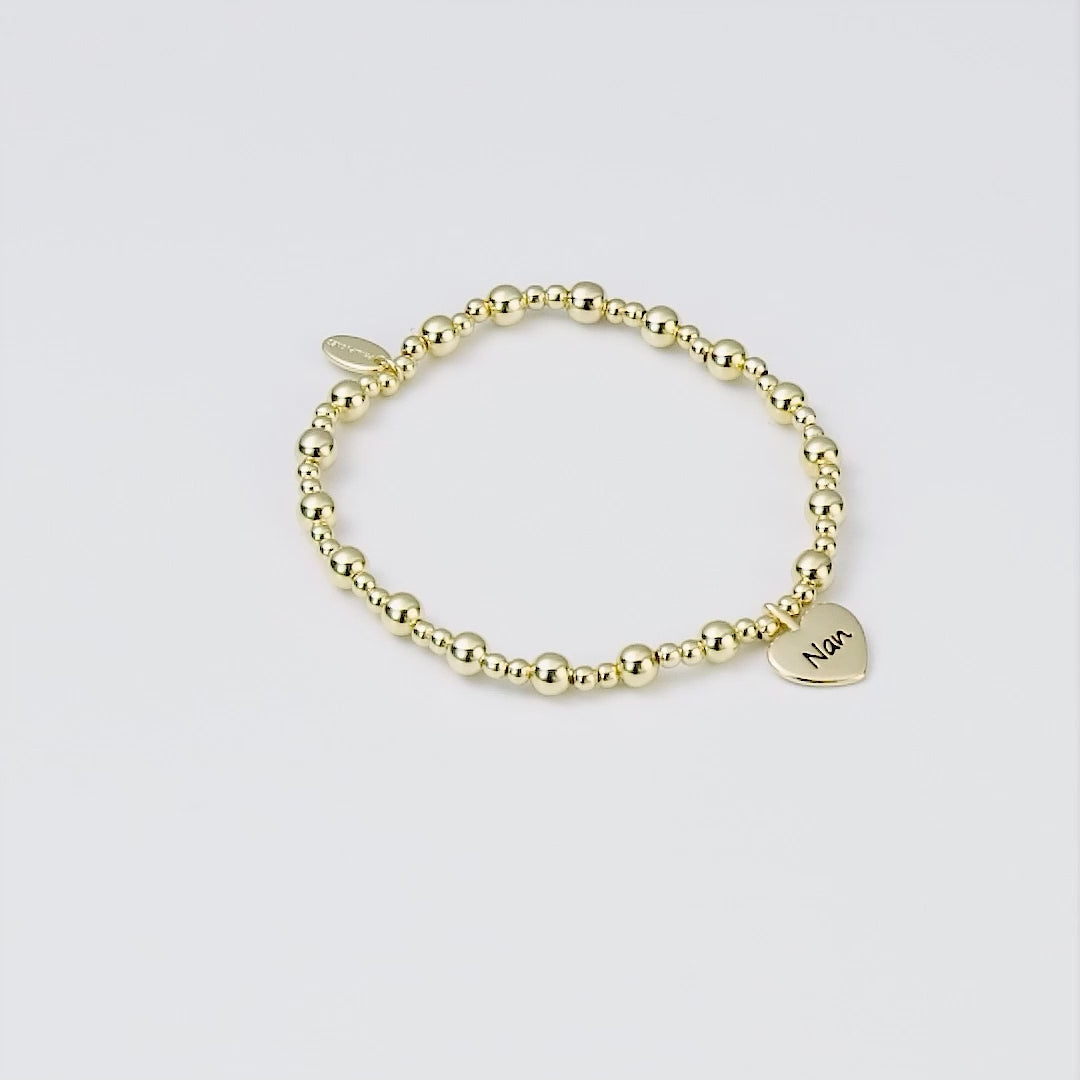 Gold Plated Nan Heart Charm Beaded Stretch Bracelet