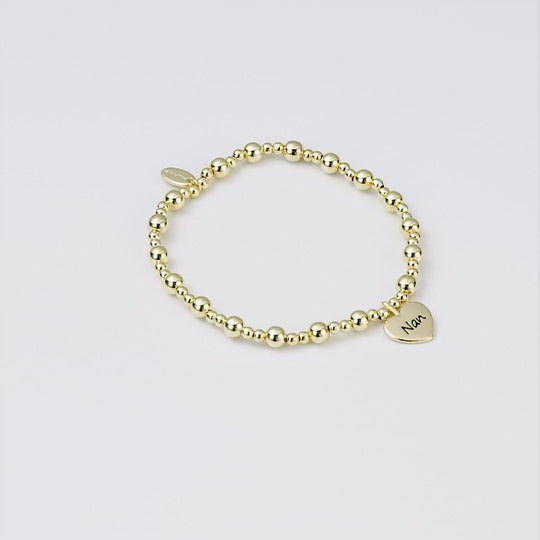 Gold Plated Nan Heart Charm Beaded Stretch Bracelet