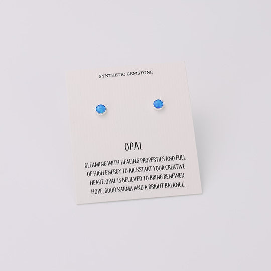 Synthetic Blue Opal Stud Earrings with Quote Card