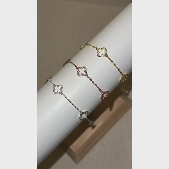 Gold Plated Clover Bracelet Created with Zircondia® Crystals