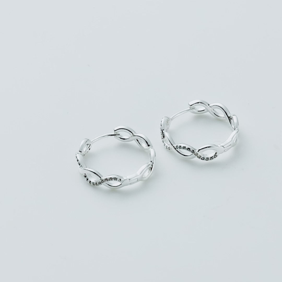 Silver Plated Infinity Hoop Earrings Created with Zircondia® Crystals