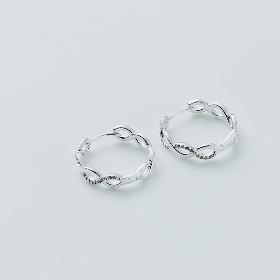 Silver Plated Infinity Hoop Earrings Created with Zircondia® Crystals