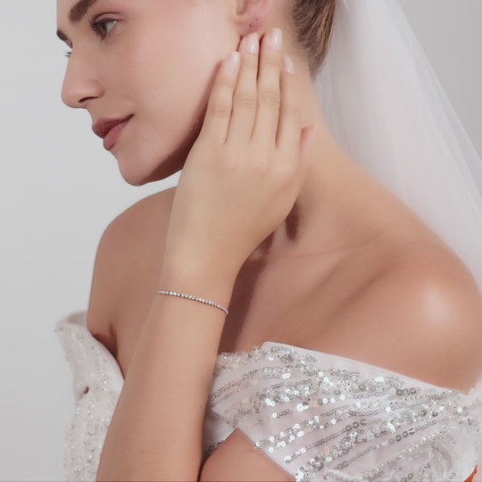 Rose Gold Plated 2mm Adjustable Tennis Bridal Bracelet Created with Zircondia® Crystals