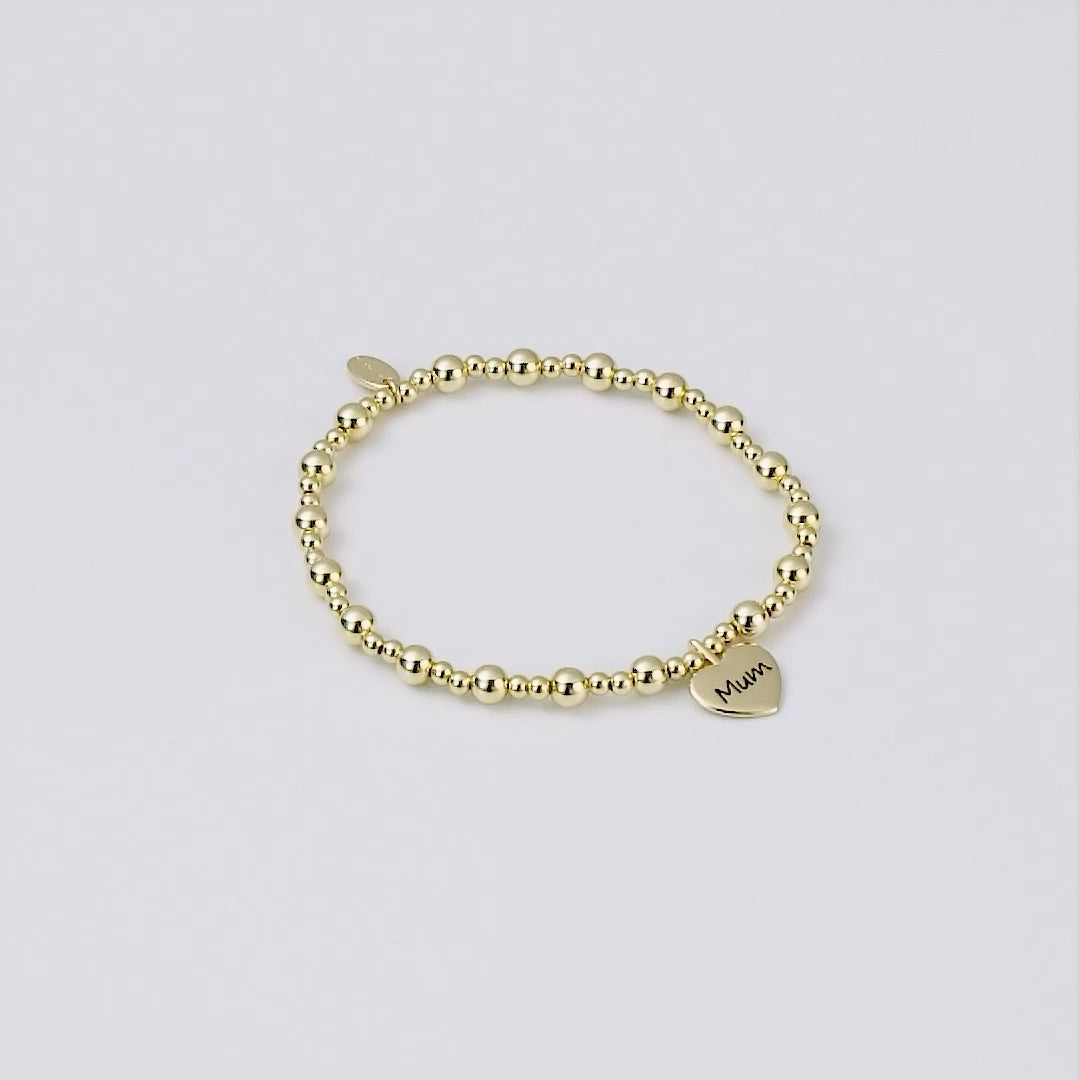 Gold Plated Mum Heart Charm Beaded Stretch Bracelet