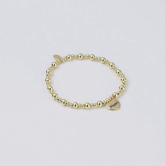 Gold Plated Mum Heart Charm Beaded Stretch Bracelet