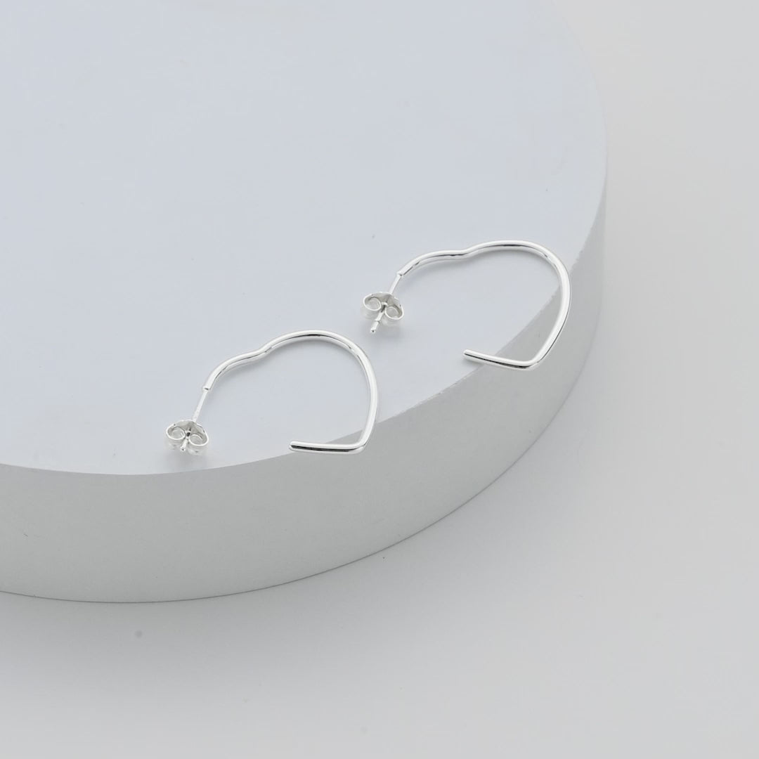 Sterling Silver Hooped Heart Earrings Video