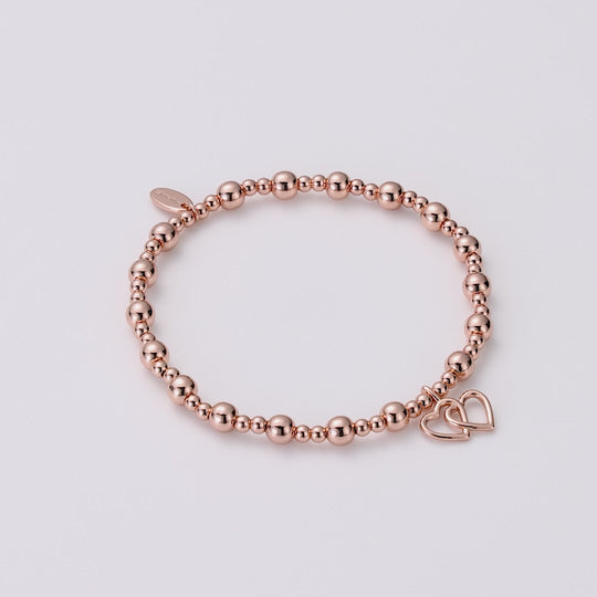 Rose Gold Plated Heart Link Beaded Stretch Bracelet