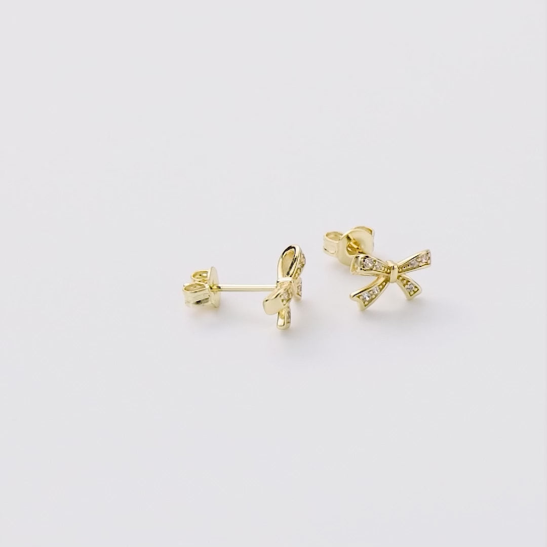 Gold Plated Bow Earrings Created with Zircondia® Crystals
