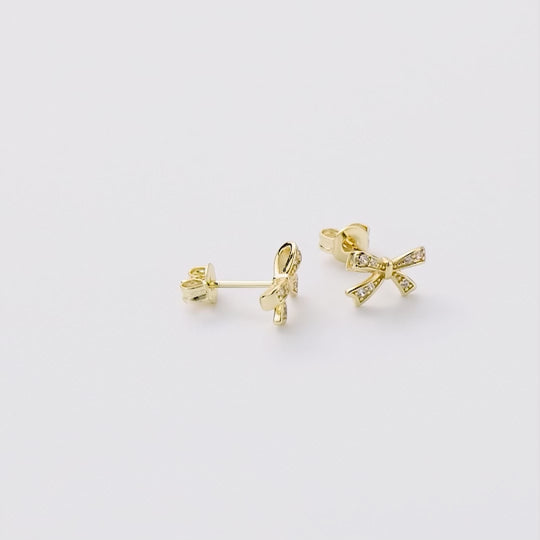 Gold Plated Bow Earrings Created with Zircondia® Crystals