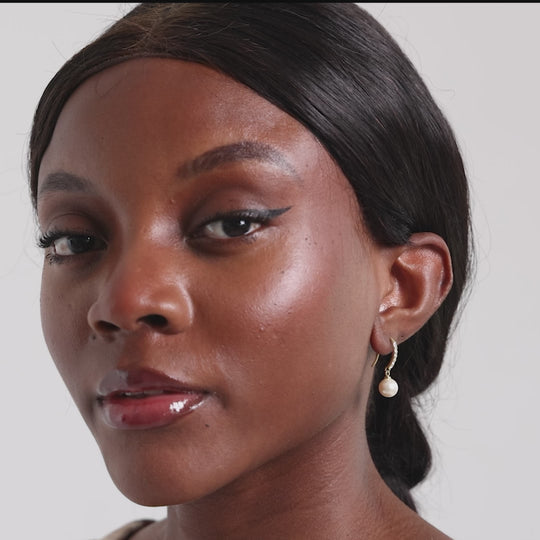 Gold Plated Pearl Drop Earrings Created with Zircondia® Crystals Video