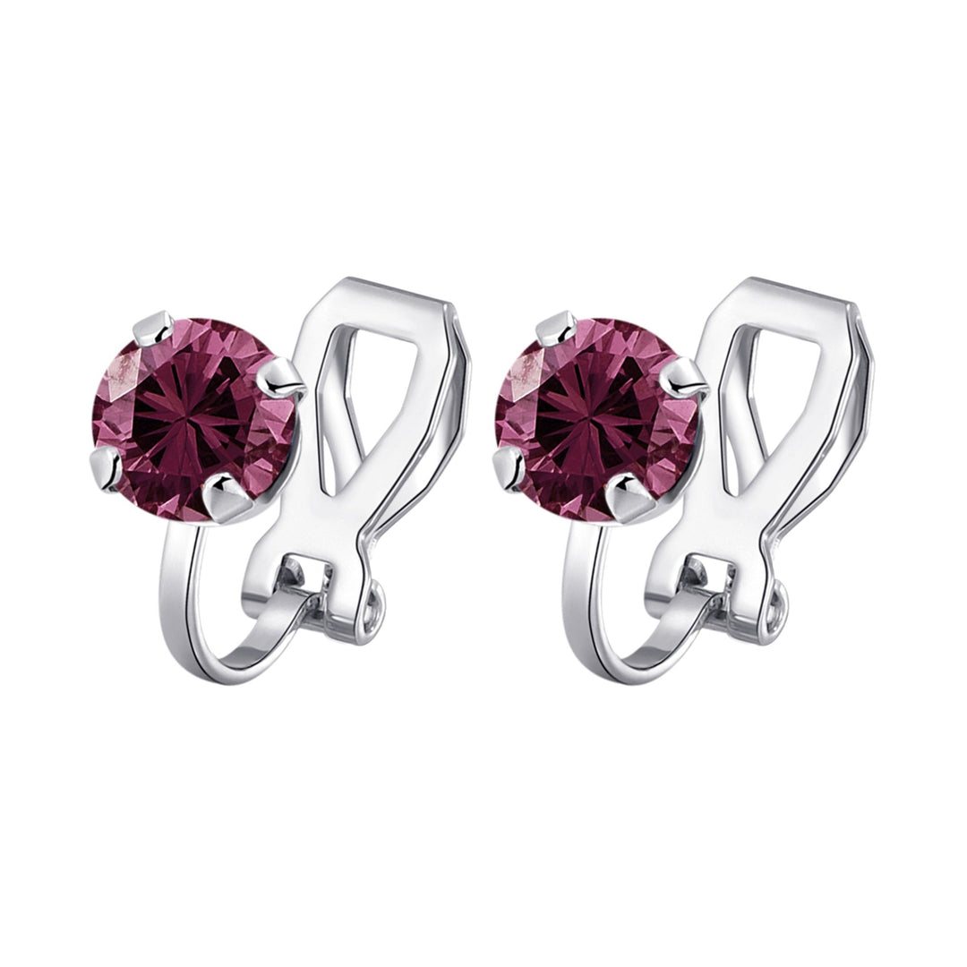Purple Crystal Clip On Earrings Created with Zircondia® Crystals - Philip Jones Jewellery