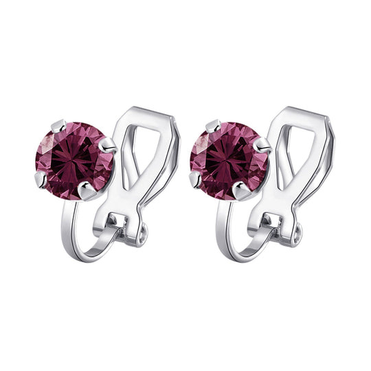 Purple Crystal Clip On Earrings Created with Zircondia® Crystals - Philip Jones Jewellery