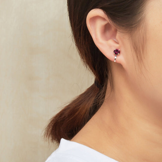 Purple Crystal Clip On Earrings Created with Zircondia® Crystals - Philip Jones Jewellery