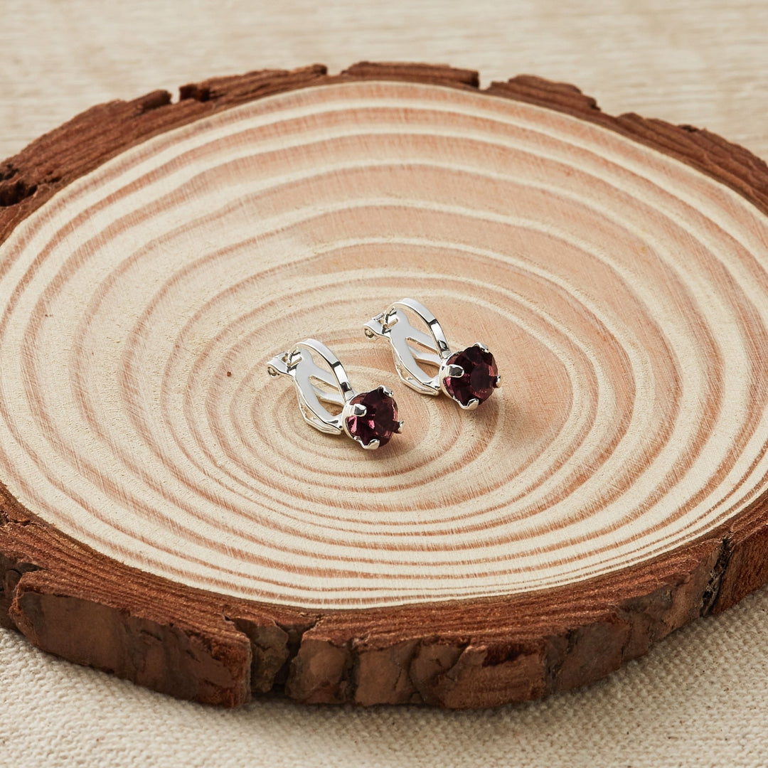 Purple Crystal Clip On Earrings Created with Zircondia® Crystals - Philip Jones Jewellery