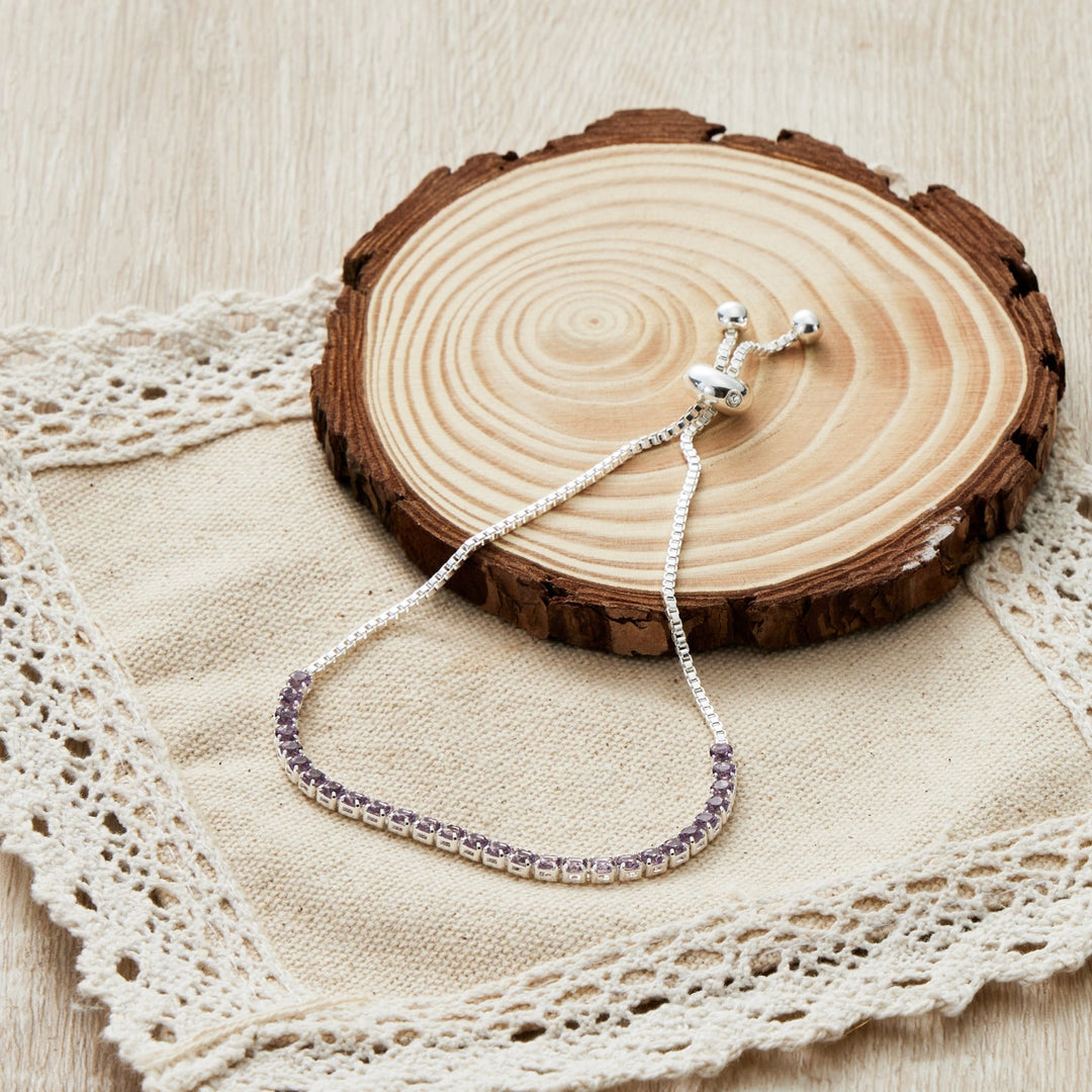 Purple Tennis Friendship Bracelet Created with Zircondia® Crystals - Philip Jones Jewellery