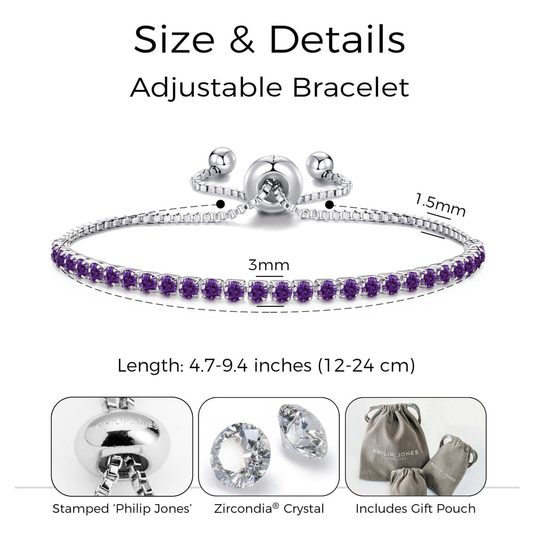 Purple Tennis Friendship Bracelet Created with Zircondia® Crystals - Philip Jones Jewellery
