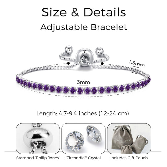 Purple Tennis Friendship Bracelet Created with Zircondia® Crystals - Philip Jones Jewellery