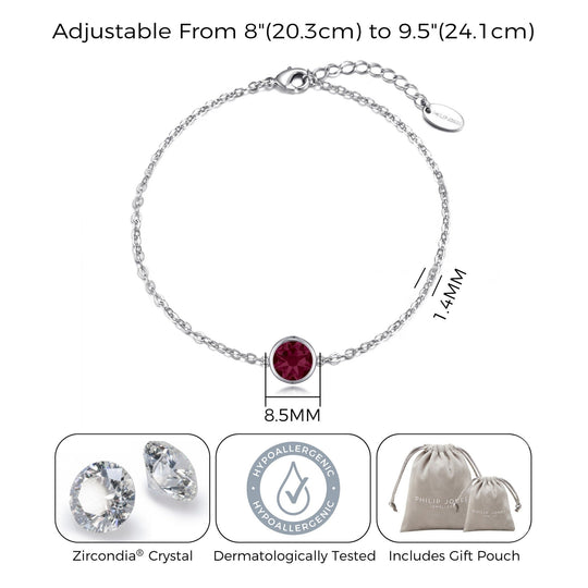 Red Crystal Anklet Created with Zircondia® Crystals - Philip Jones Jewellery