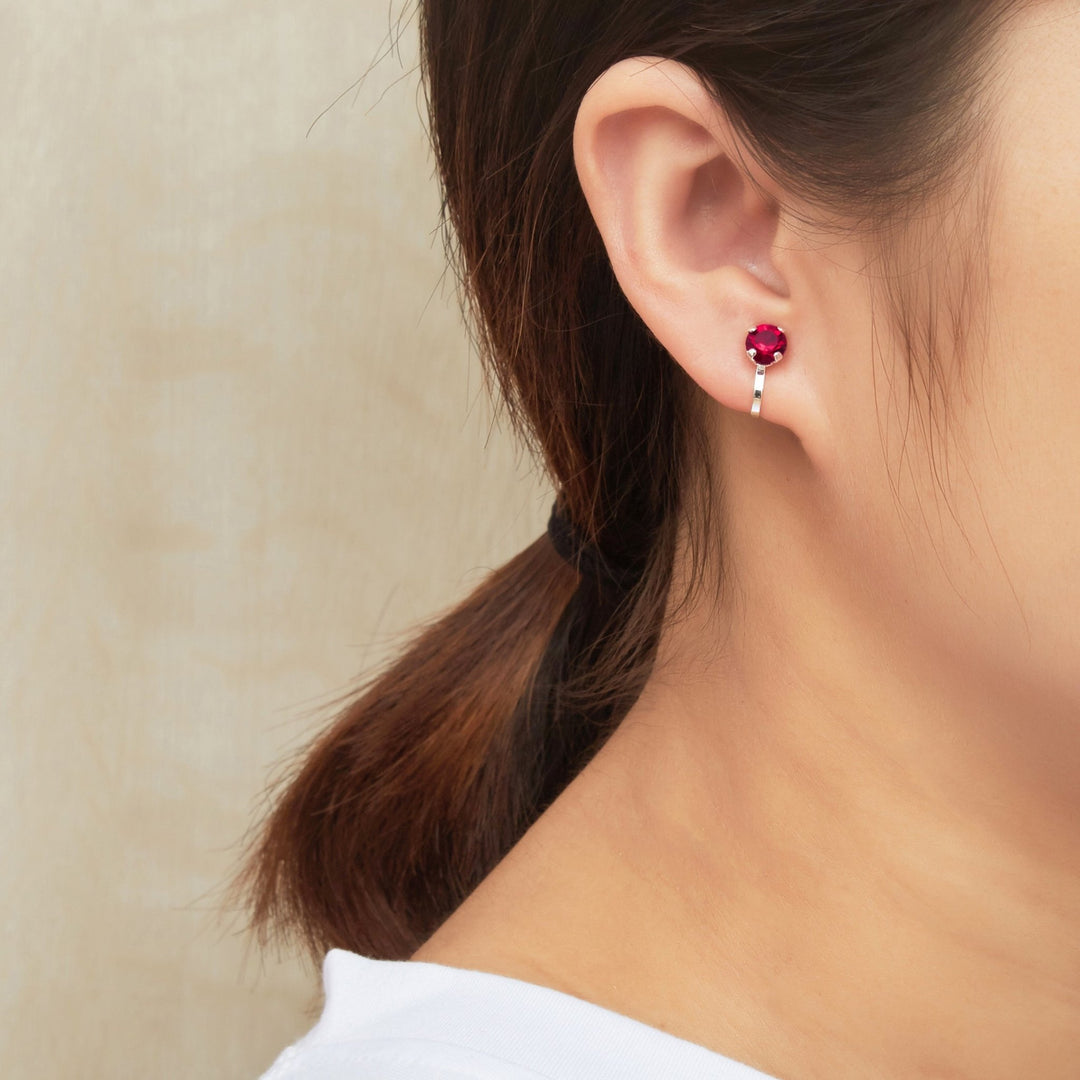 Red Crystal Clip On Earrings Created with Zircondia® Crystals - Philip Jones Jewellery