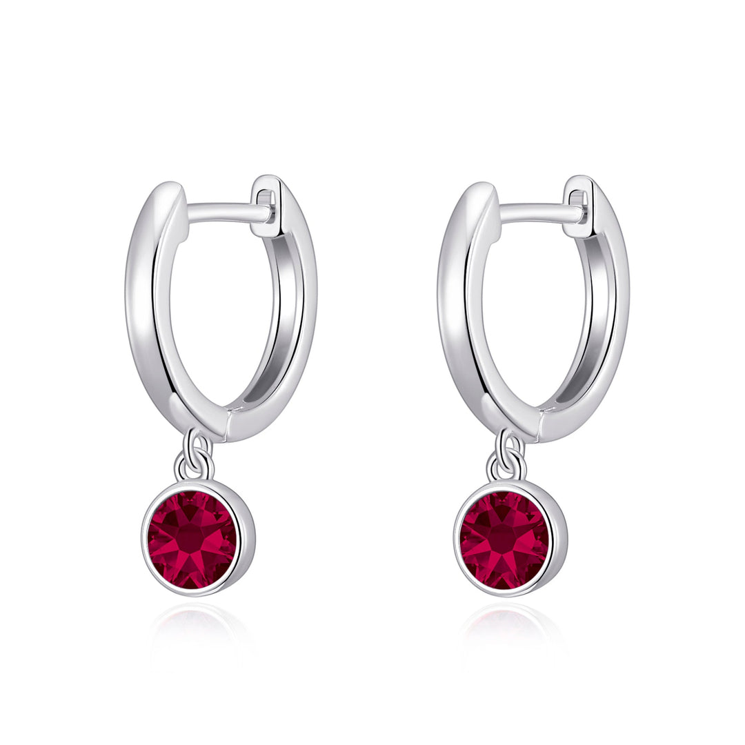 Red Crystal Hoop Earrings Created with Zircondia® Crystals - Philip Jones Jewellery