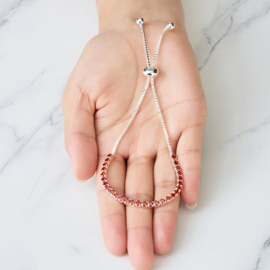 Red Tennis Friendship Bracelet Created with Zircondia® Crystals - Philip Jones Jewellery