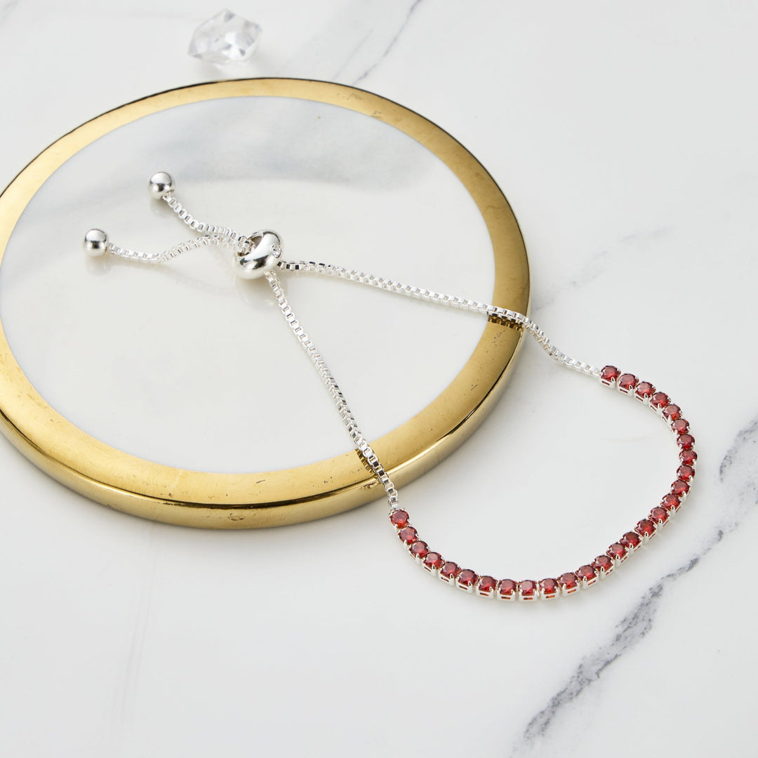 Red Tennis Friendship Bracelet Created with Zircondia® Crystals - Philip Jones Jewellery
