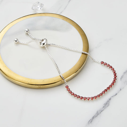 Red Tennis Friendship Bracelet Created with Zircondia® Crystals - Philip Jones Jewellery
