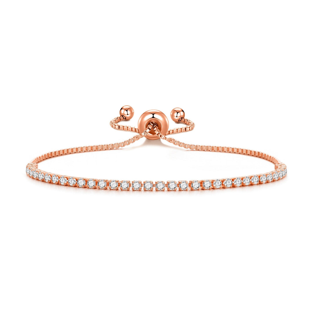 Rose Gold Plated 2mm Adjustable Tennis Bracelet Created with Zircondia® Crystals - Philip Jones Jewellery