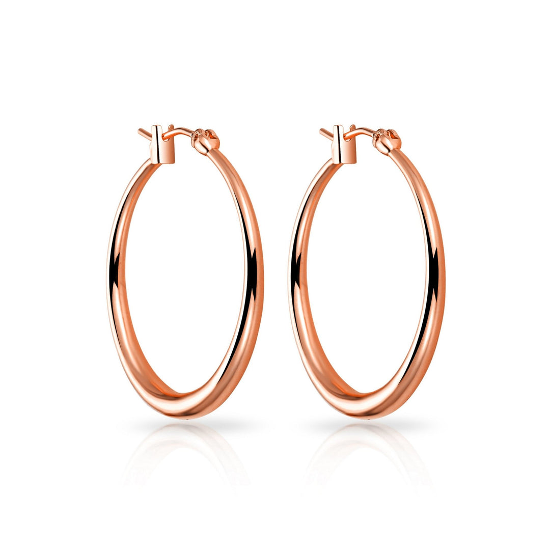 Rose Gold Plated 30mm Hoop Earrings - Philip Jones Jewellery