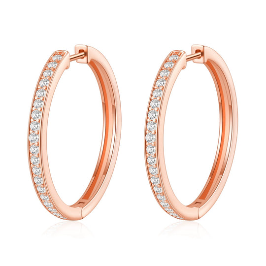 Rose Gold Plated 30mm Hoop Earrings Created with Zircondia® Crystals - Philip Jones Jewellery
