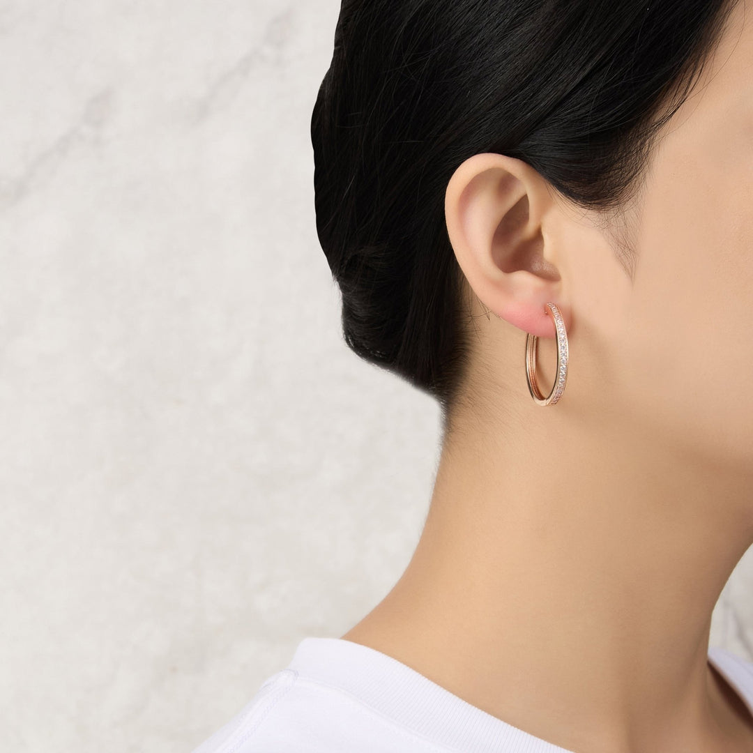 Rose Gold Plated 30mm Hoop Earrings Created with Zircondia® Crystals - Philip Jones Jewellery