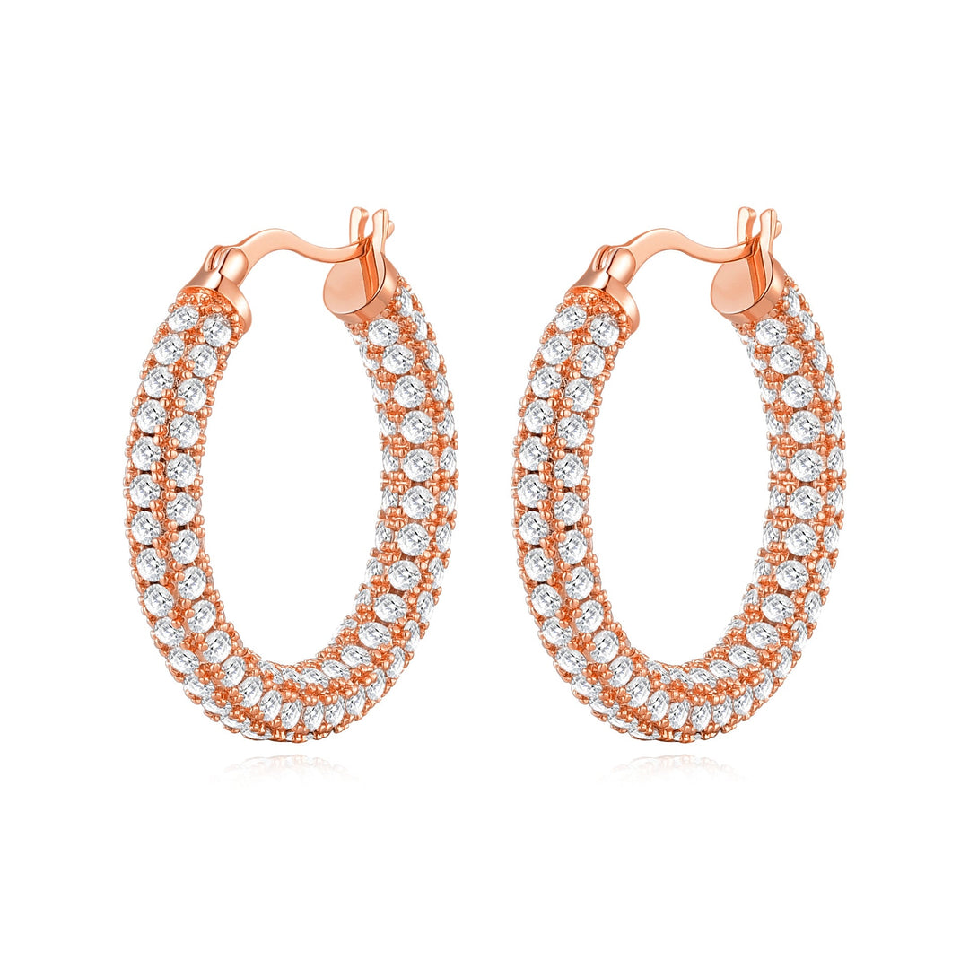 Rose Gold Plated 30mm Pave Hoop Earrings Created with Zircondia® Crystals - Philip Jones Jewellery