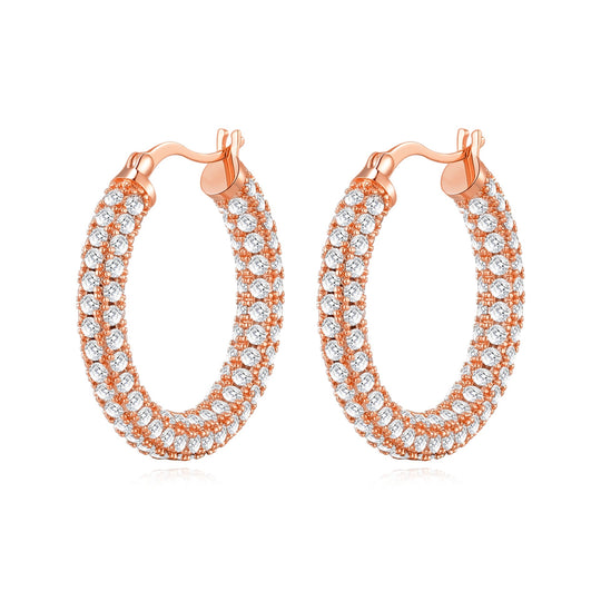Rose Gold Plated 30mm Pave Hoop Earrings Created with Zircondia® Crystals - Philip Jones Jewellery