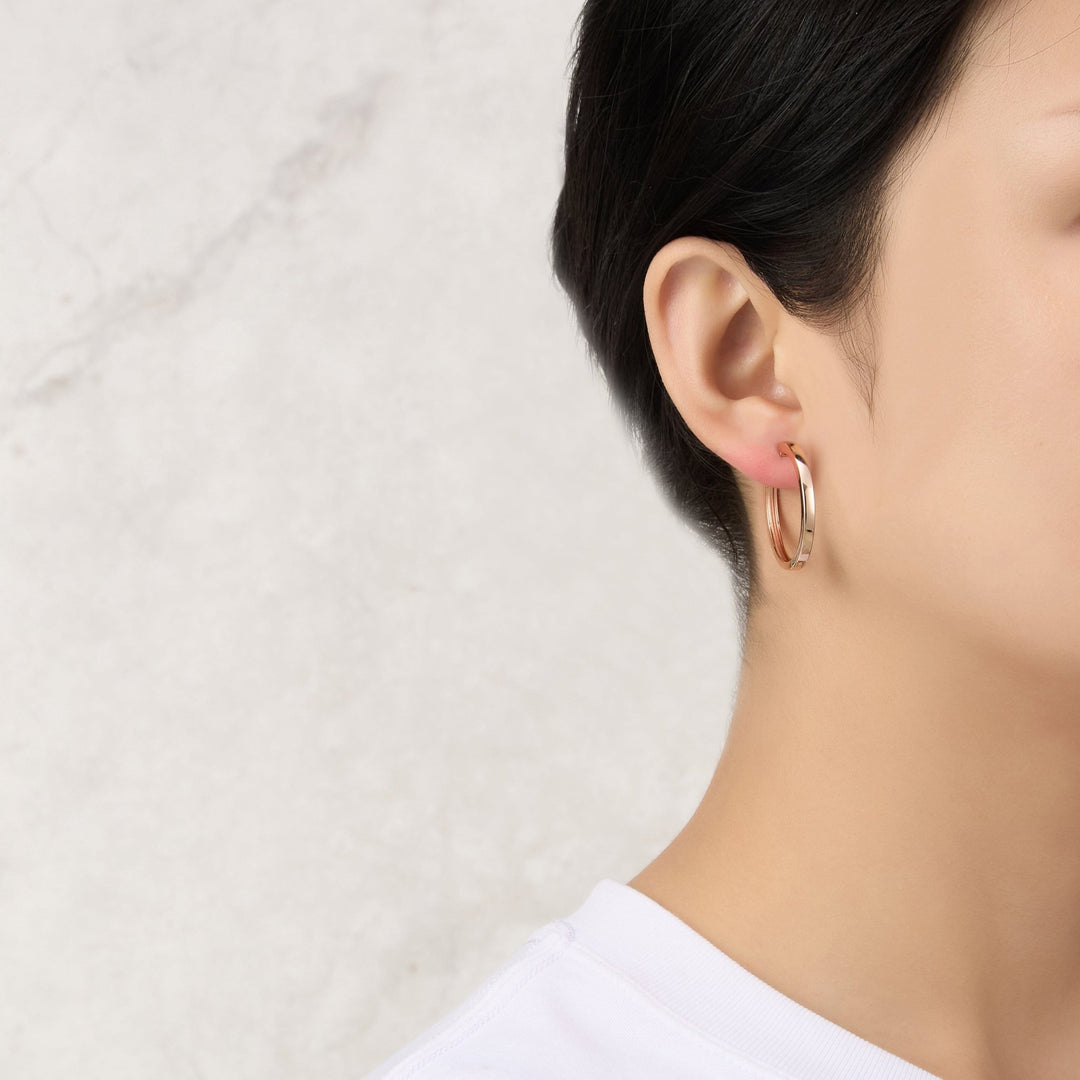 Rose Gold Plated 30mm Plain Hoop Earrings Created with Zircondia® Crystals - Philip Jones Jewellery